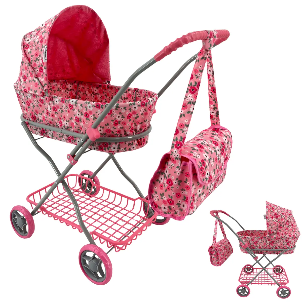 Carriolita De Juguete Para Muñecas Plegable Con Bambineto Y Pañalera Grapa Flora 872391 Ibaby 1