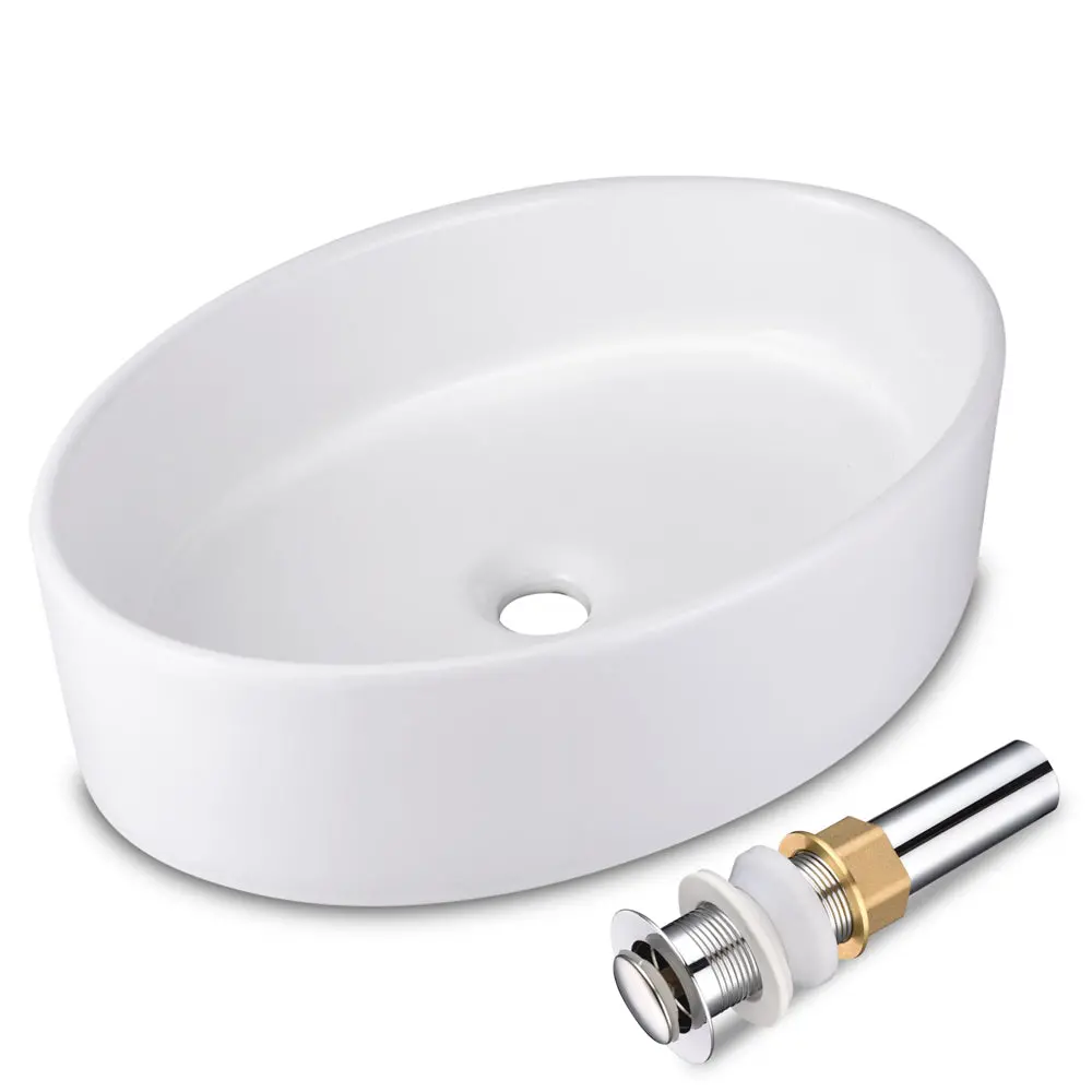 Aquaterior 19" Oval Bathroom Porcelain Sink W/ Drain 1
