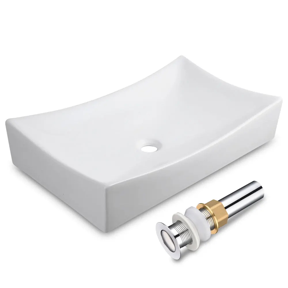 Aquaterior 26" Rectangular Porcelain Sink Vessel W/ Drain 1