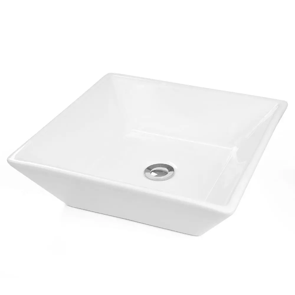 Aquaterior 16" Square Porcelain Bathroom Sink Vanity Vessel W/ Drain 1
