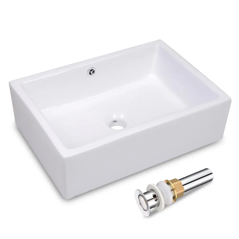 Aquaterior 20" Rectangle Porcelain Bathroom Sink Overflow W/ Drain 1