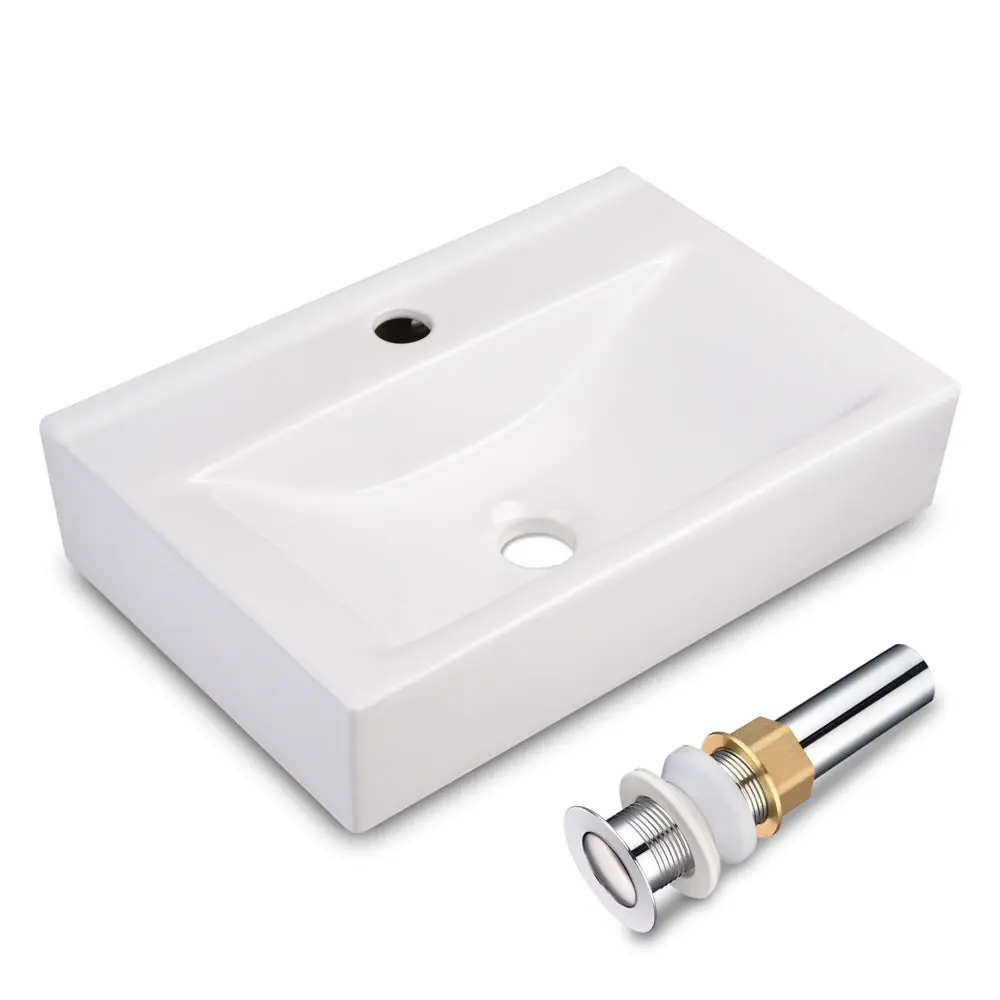 Yescom Porcelain Bathroom Sink W/ Drain Rectangular 18X12" 1