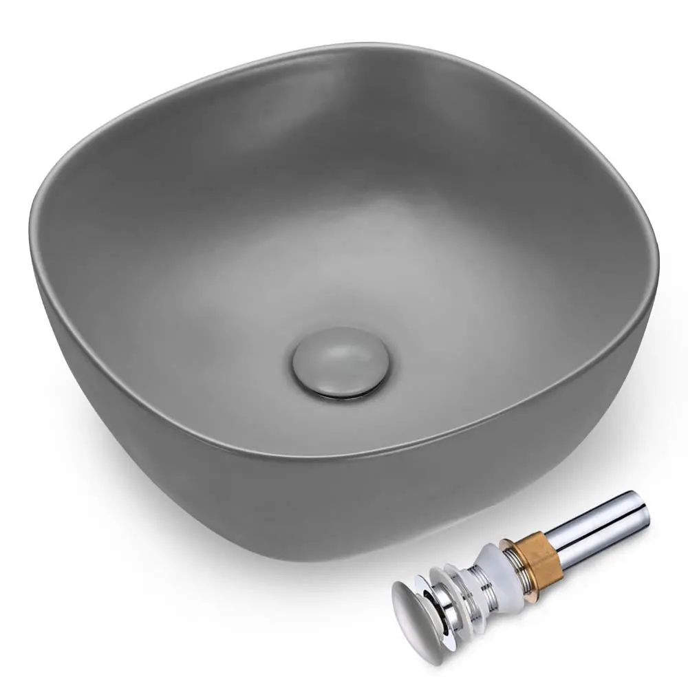 Aquaterior 16" Above Counter Bathroom Sink Bowl Gray 1