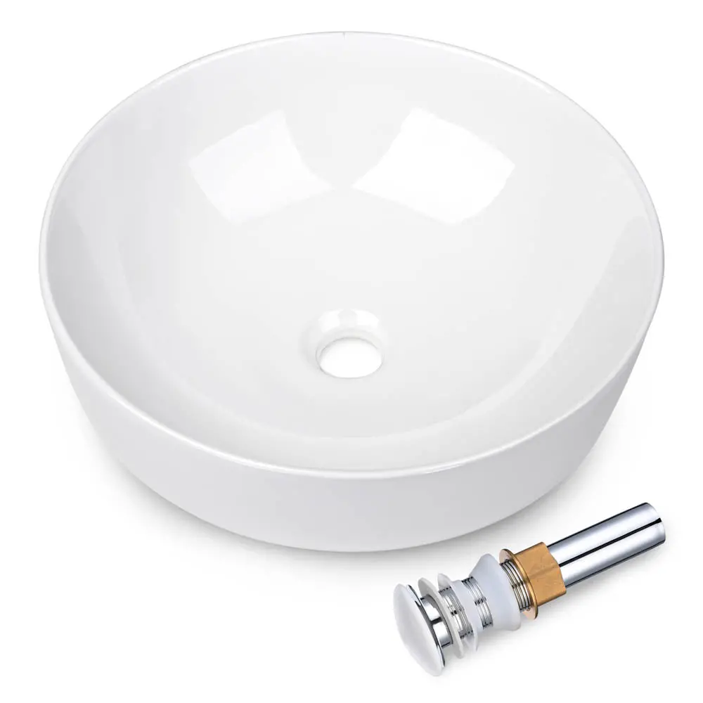 Aquaterior Bathroom Sink Vessel Bowl Pop Up Drain 16" 1