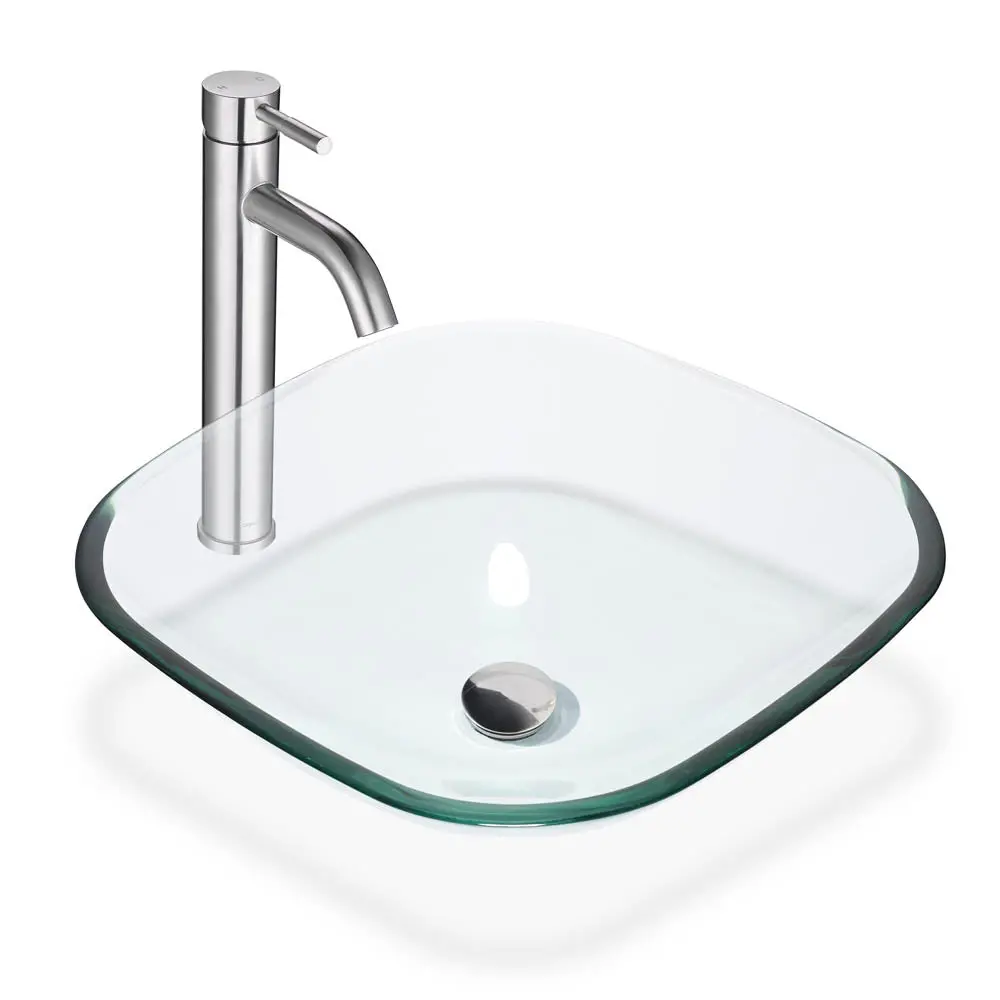 Yescom Square Bathroom Glass Vessel Sink Bowl Lavatory Basin 1