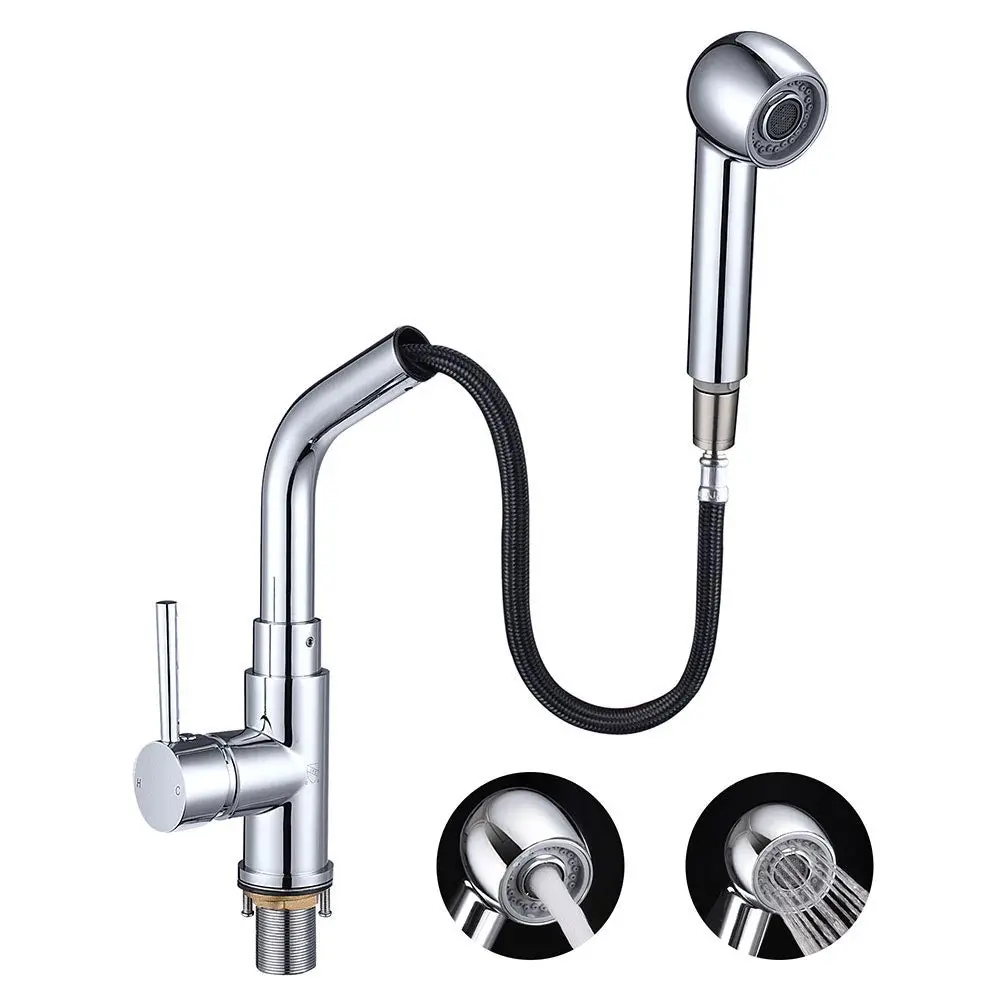 Aquaterior Pull-Out Kitchen Sink Faucet 1 Handle Stainless Steel 1
