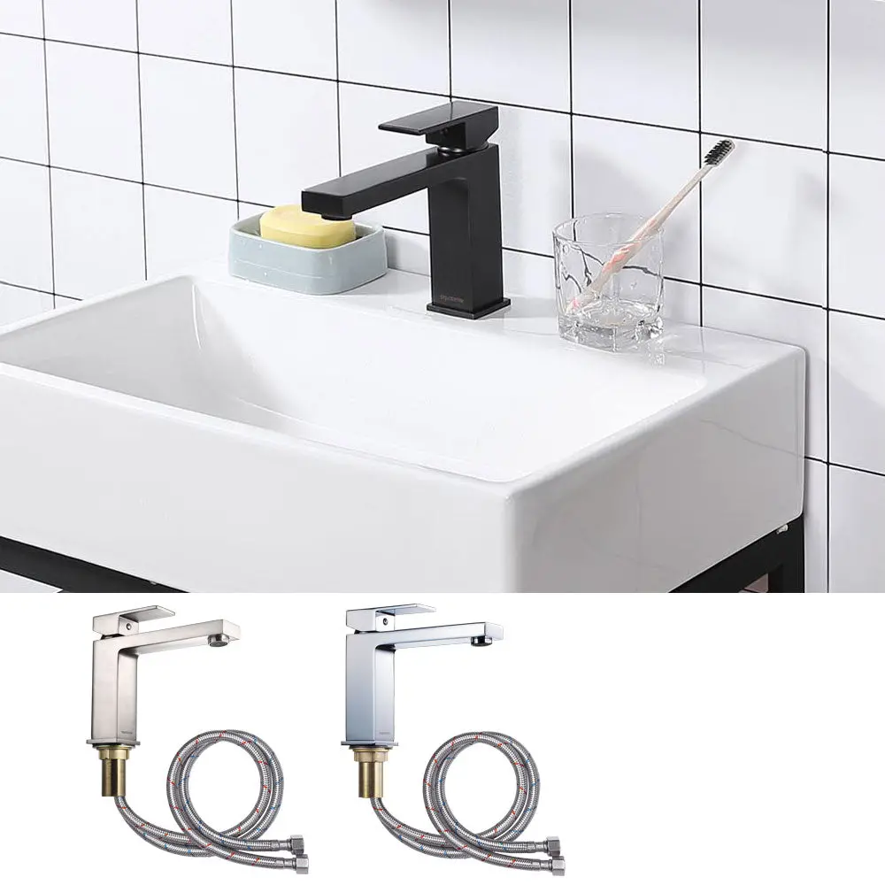 Aquaterior Bathroom Sink Faucet Square 1-Handle Cold & Hot 1