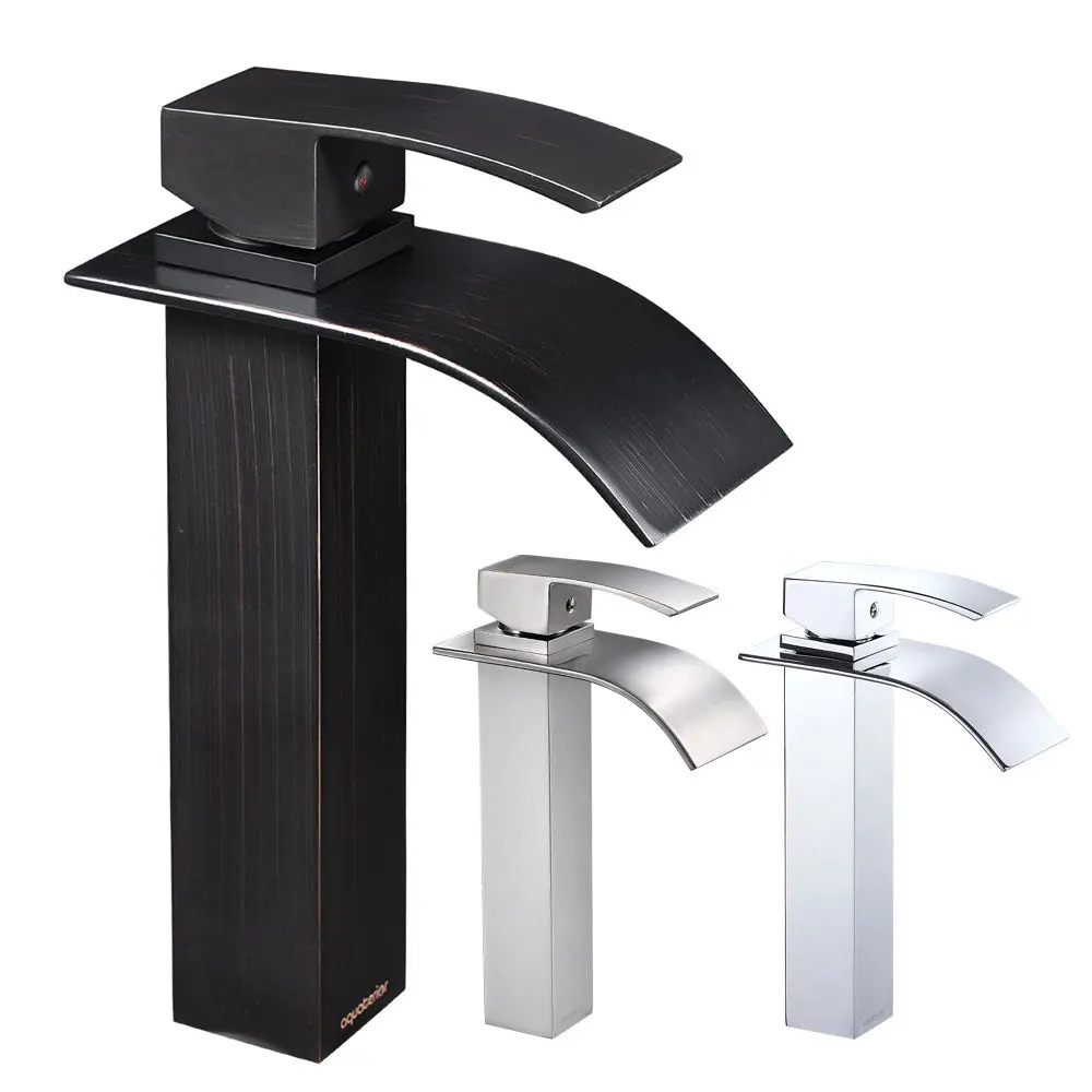 Aquaterior Waterfall Vessel Faucet Square 1-Handle Cold & Hot 10"H 1