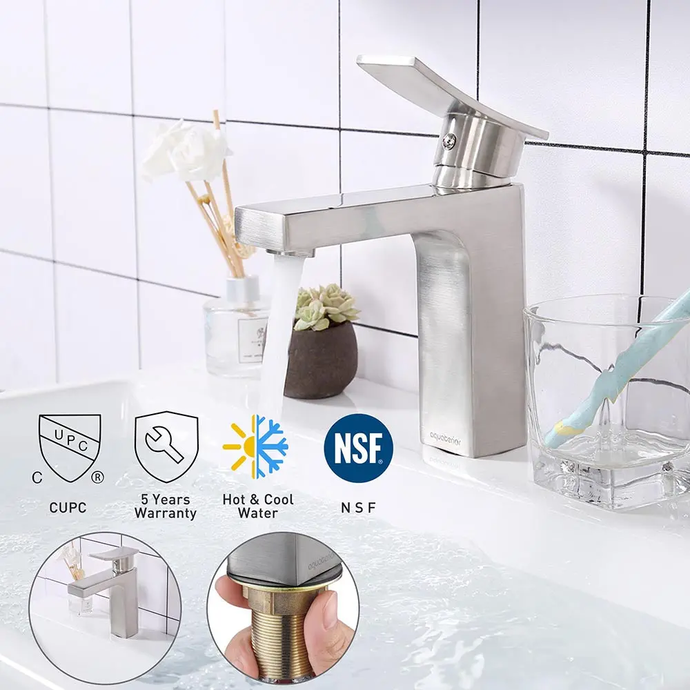Aquaterior Bathroom Faucet Single Hole Square 1-Handle Cold Hot 7.5"H 2