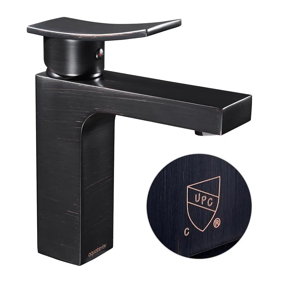 Aquaterior Bathroom Faucet Single Hole Square 1-Handle Cold Hot 7.5"H 2