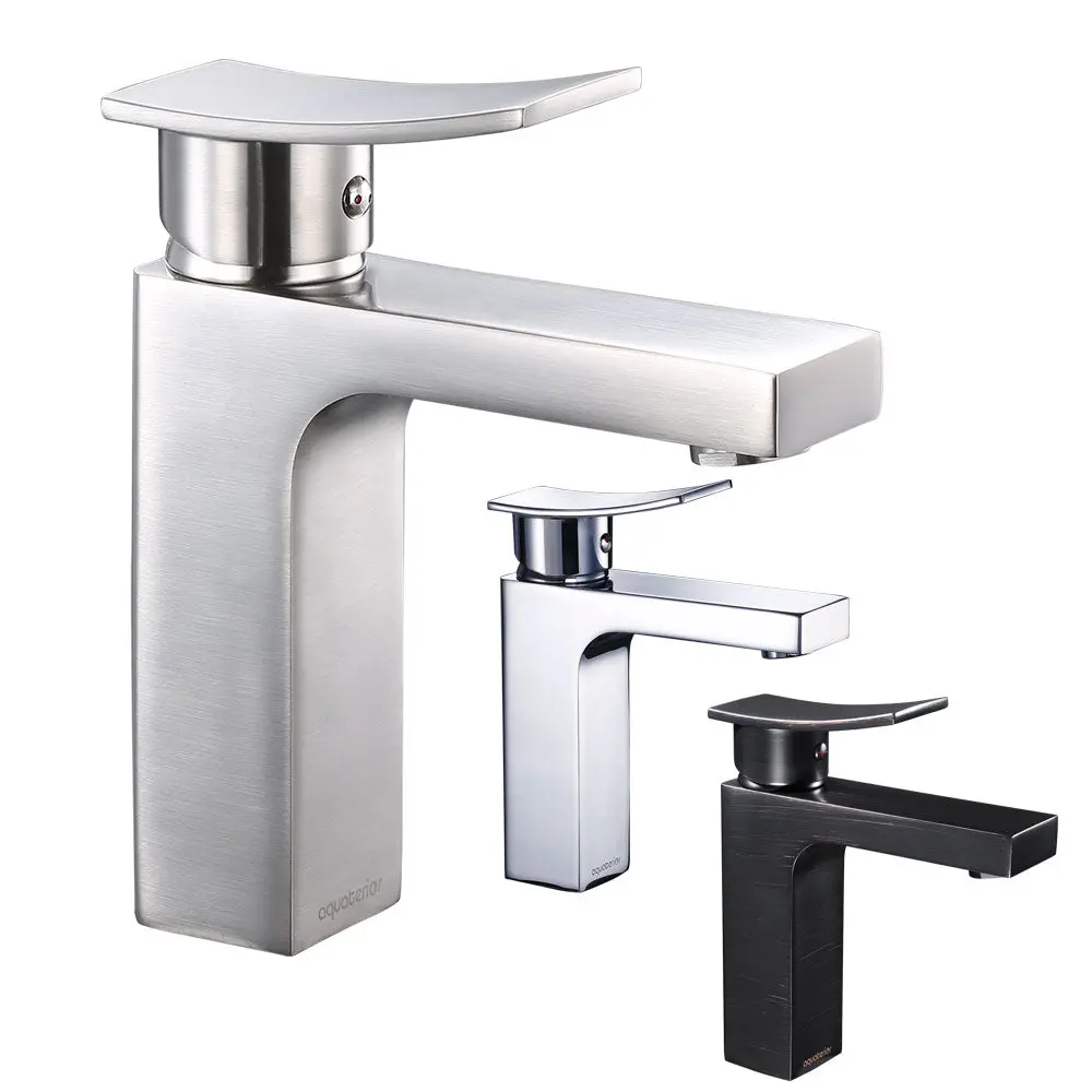 Aquaterior Bathroom Faucet Single Hole Square 1-Handle Cold Hot 7.5"H 1