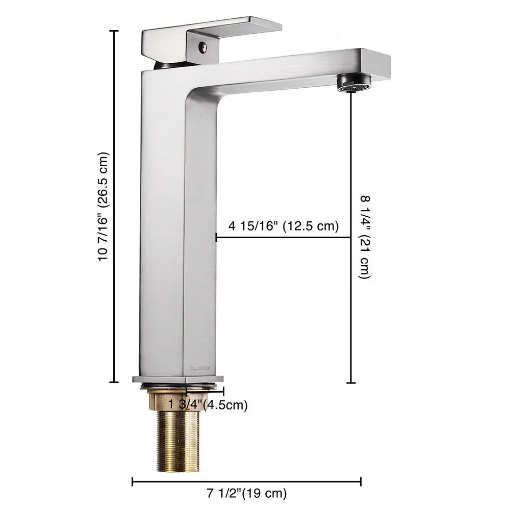 Aquaterior Bathroom Vessel Faucet Square Cold & Hot 10.4"H 2