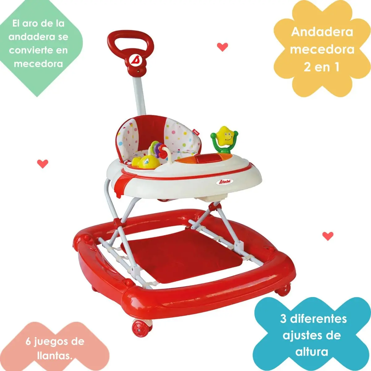 Andadera Rocking Star Rojo De Bebe 75 Roja 2