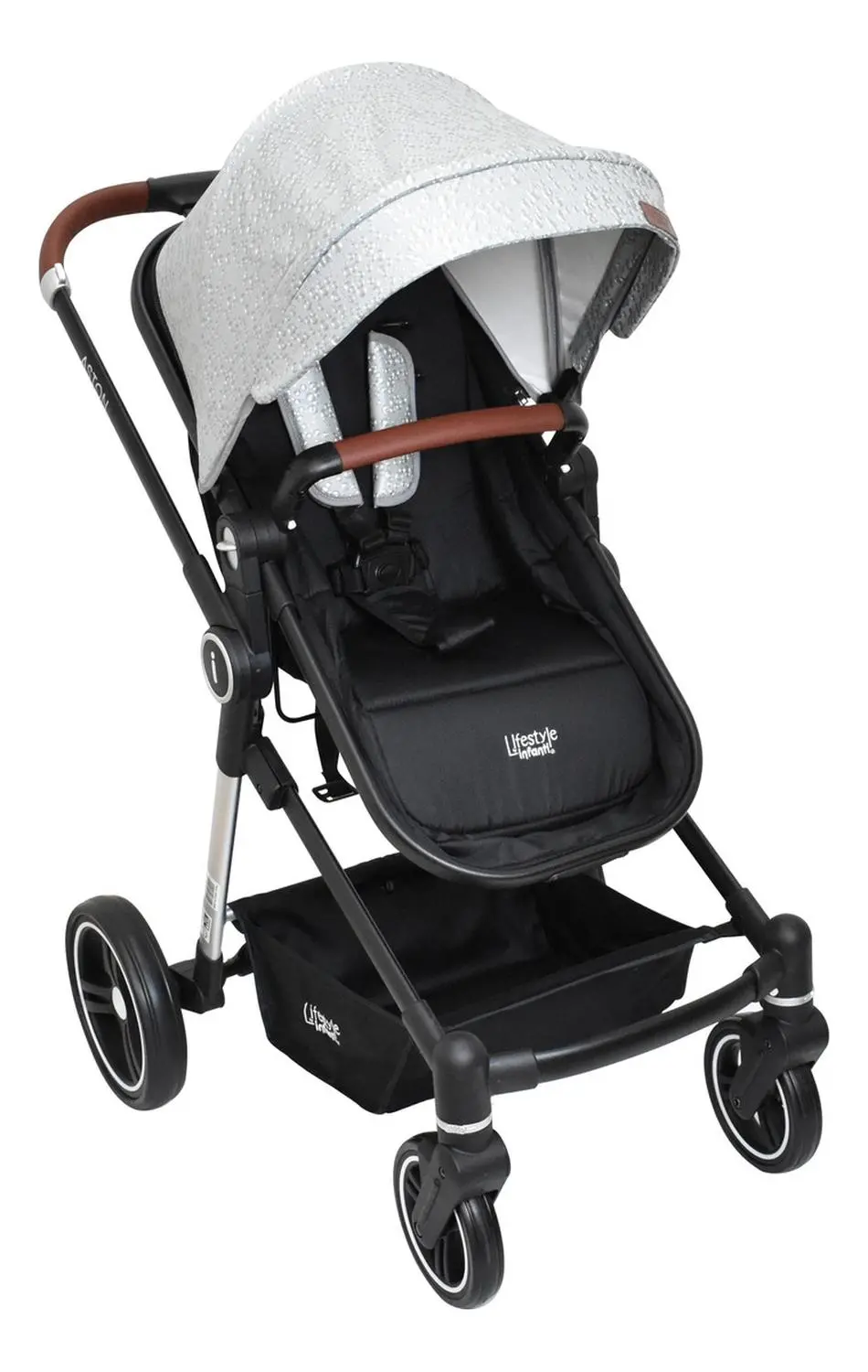 Carriola Con Portabebé Lifestyle Aston Plegable Gris Bubbles Chasis Negro 2