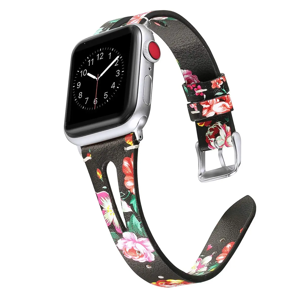 Soft Slim Leather Floral Black Band For Apple Watch 1