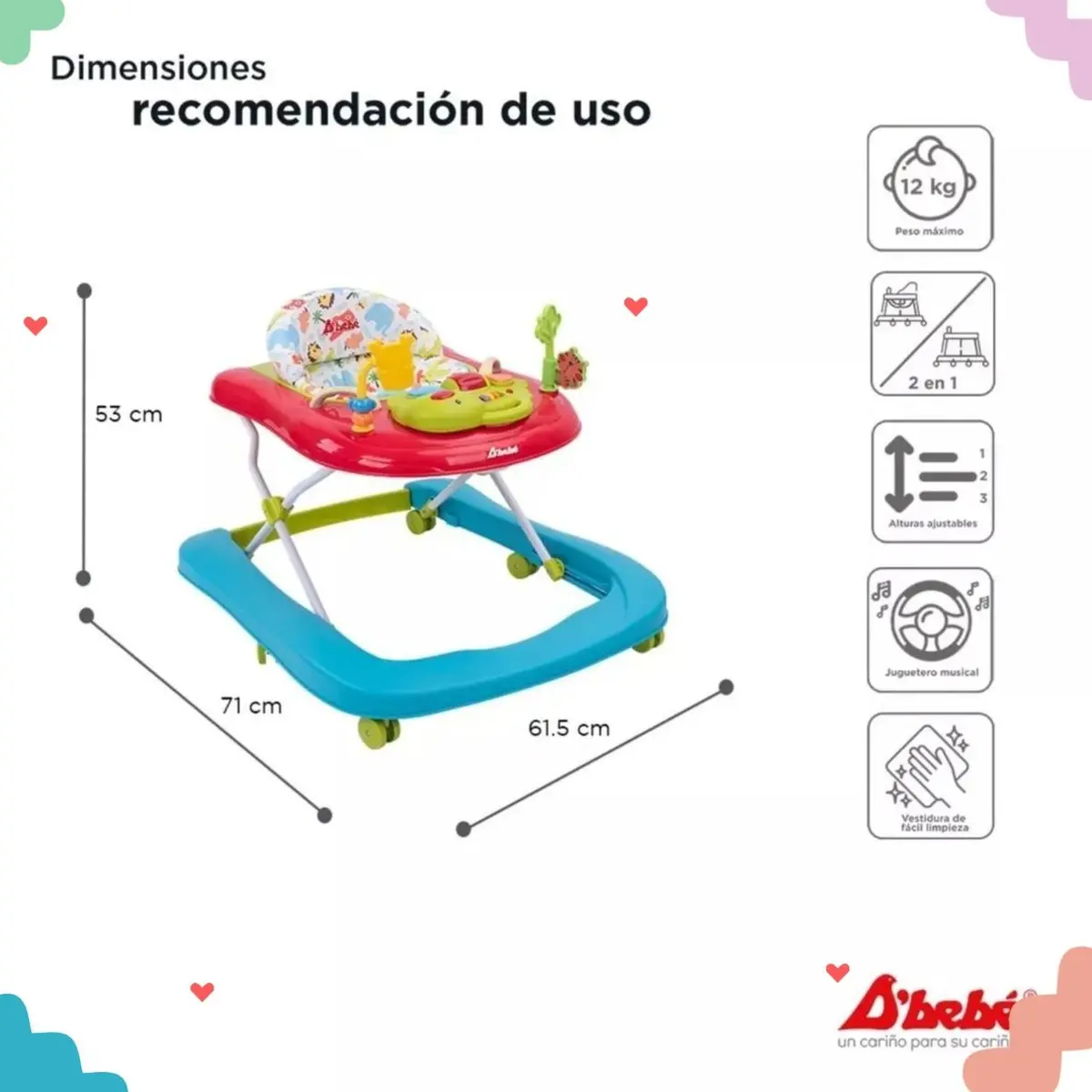 Andadera Jungle 2 En 1 Rojo De Bebe 81 Rojo 2