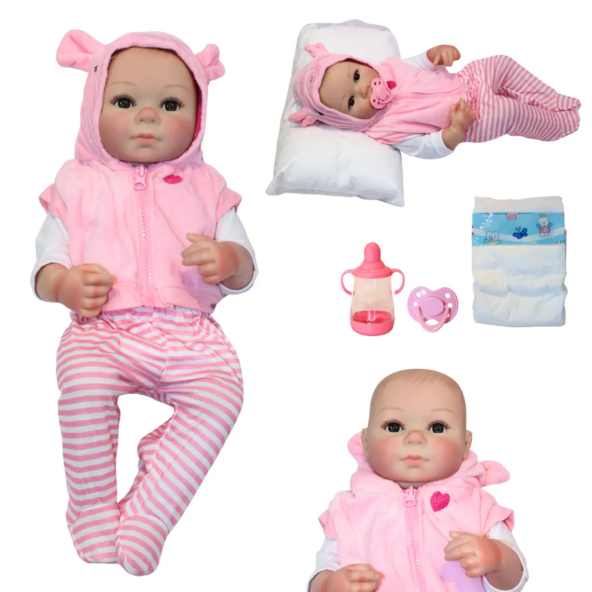 Muñeca Reborn Martina 55 Cm Realista Con Conjunto Rosa De Algodón Y Manta Suave 1