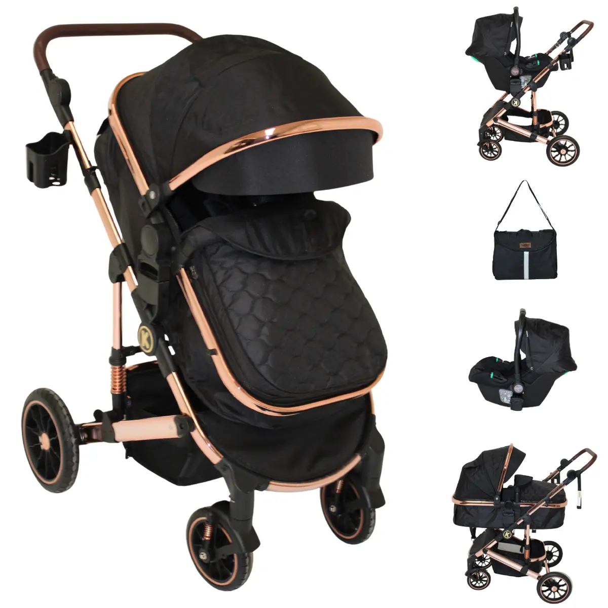 Carriola Bambineto Porta Bebé Autoasiento Y Pañalero Ivanka Gold 1