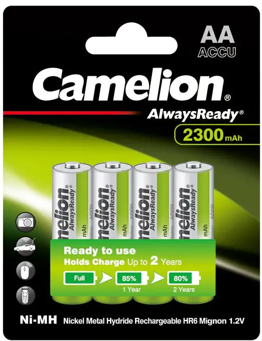 Aa Rechargeable Battery 4 Pack Ni-Mh 2300Mah Camelion Always Ready 1
