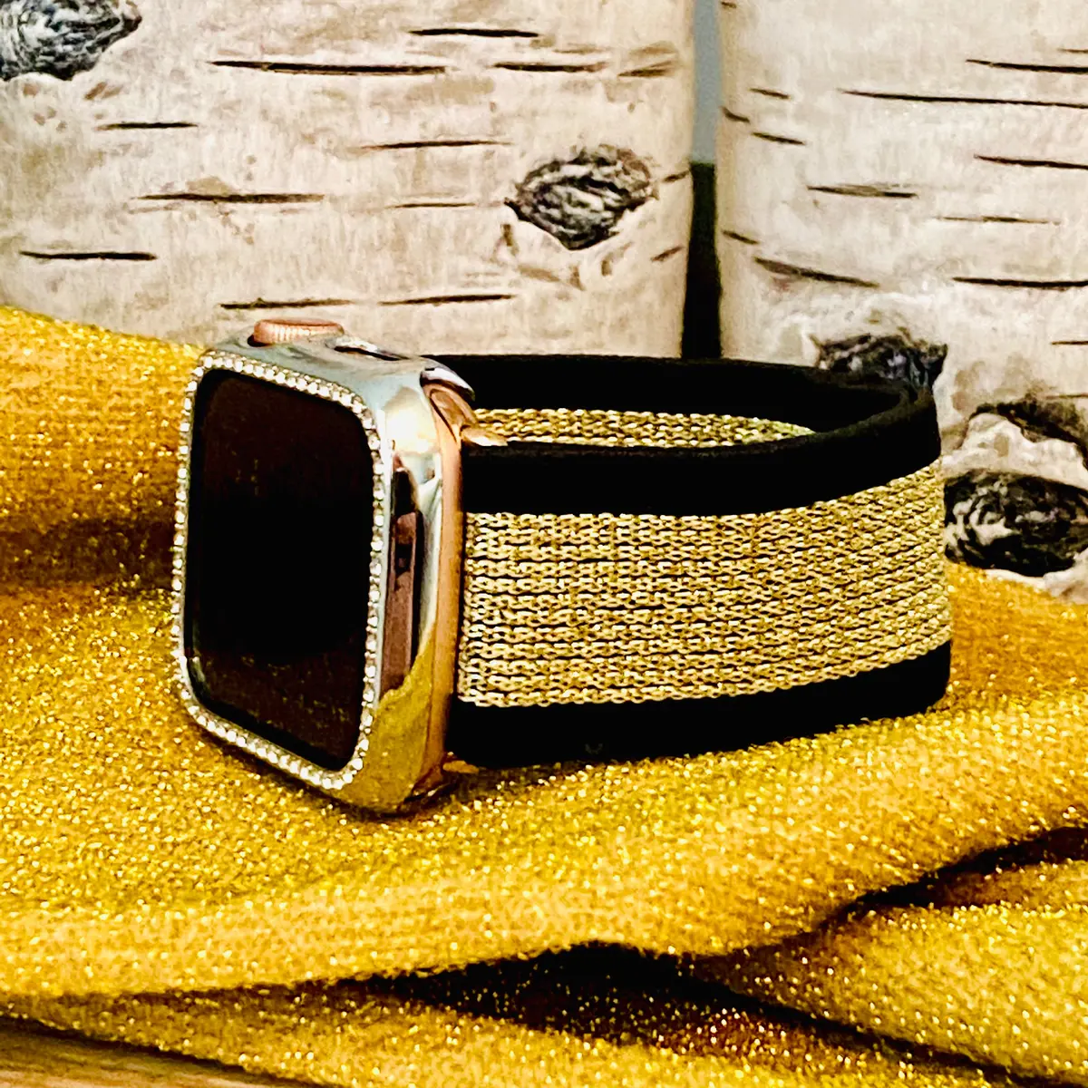 Stretchable Elastic Shimmering Gold Print Band For Apple Watch 1