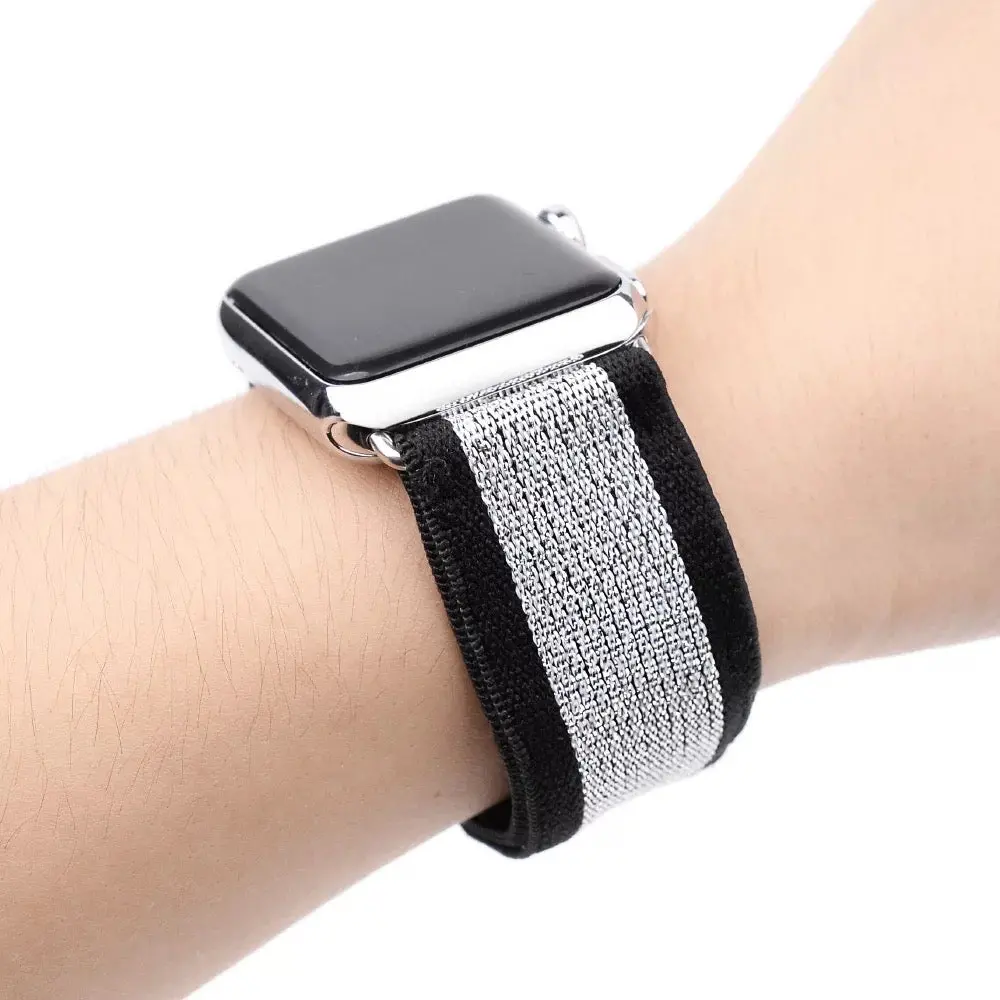 Stretchable Elastic Shimmering Silver Print Band For Apple Watch 1