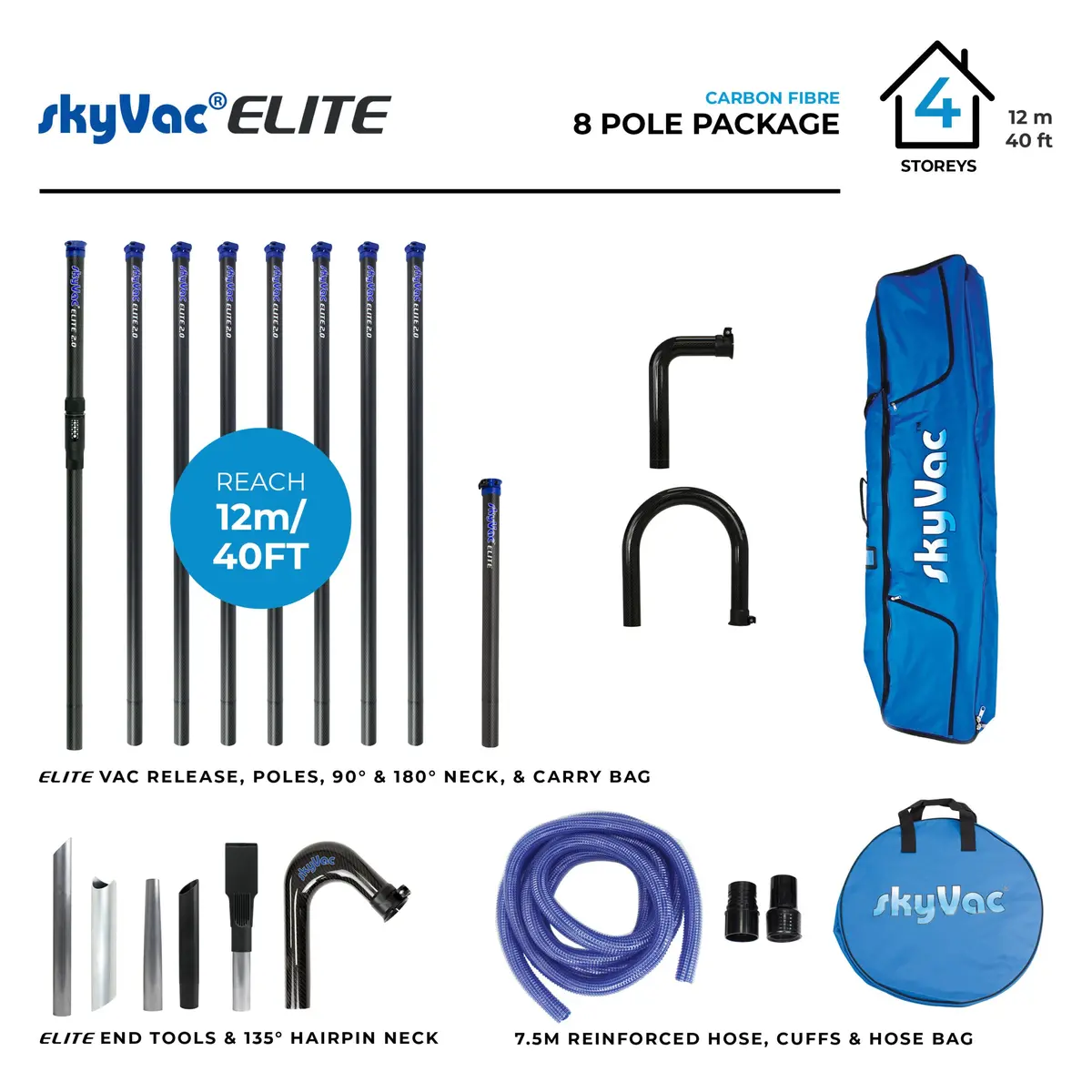 Skyvac® Elite Carbon Fiber Poles With Hose, Neck & End Tools (You Choose) 1