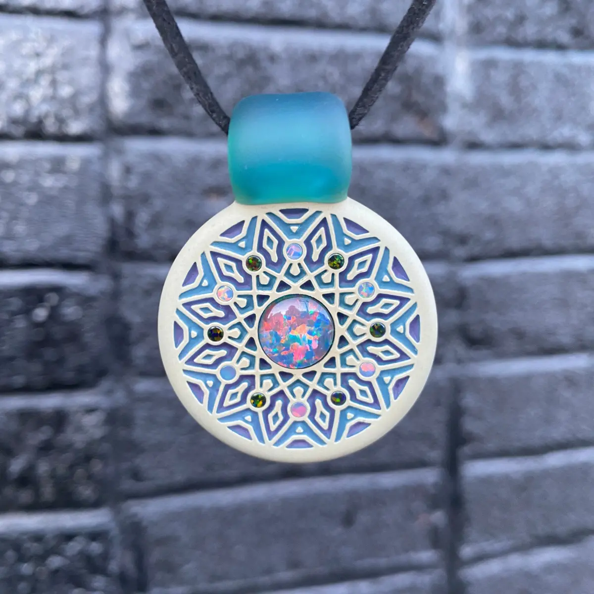 Glassmaze Carved Multi-Opal Pendant 1