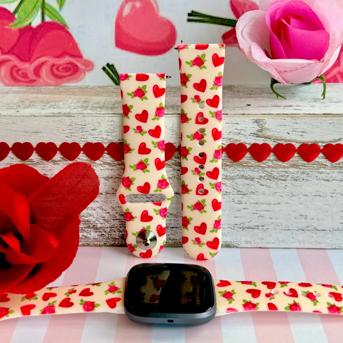 Sweetheart Blooms Print Silicone Band For Fitbit Versa 1/2 1