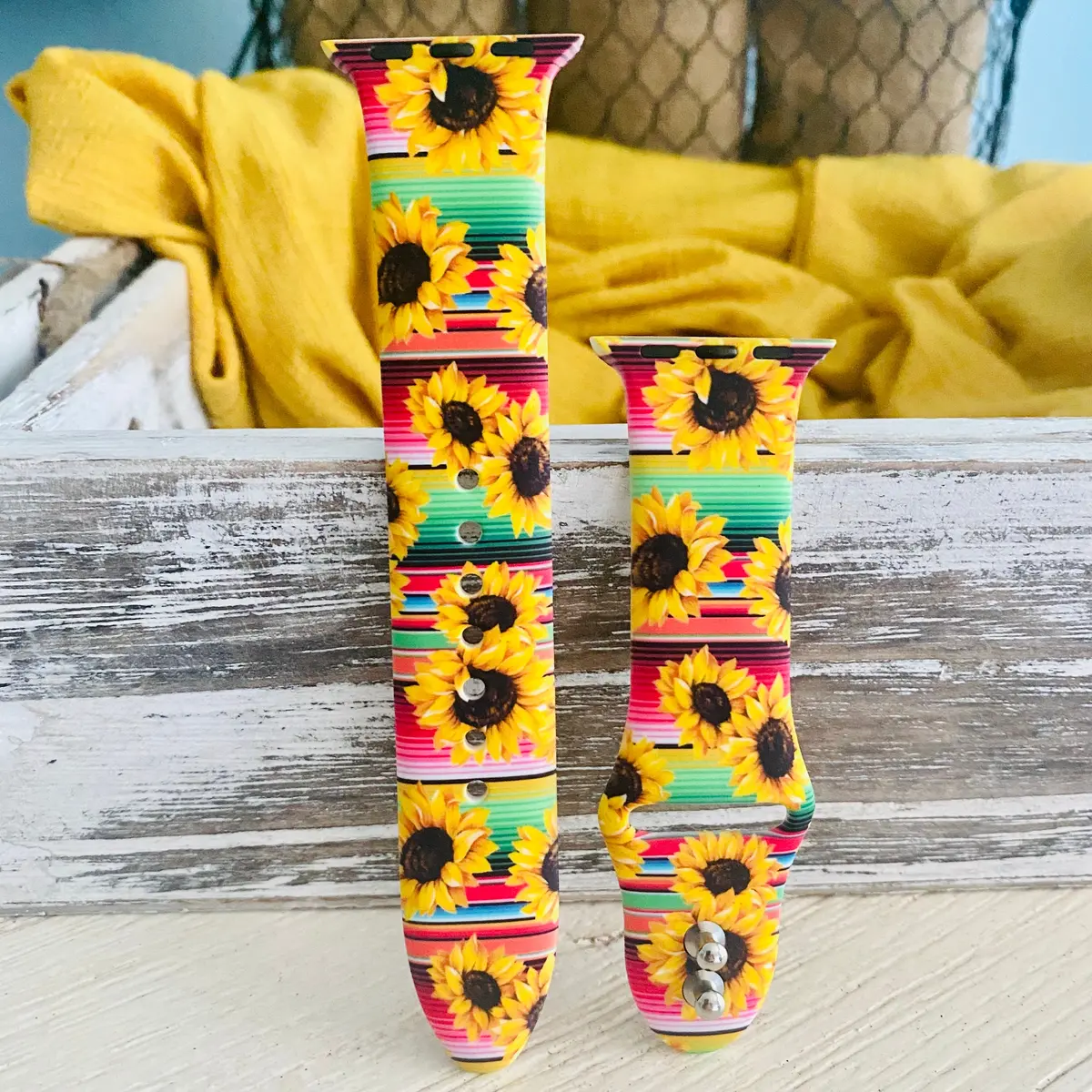 Rainbow Sunflower Print Silicone Band For Apple Watch 1
