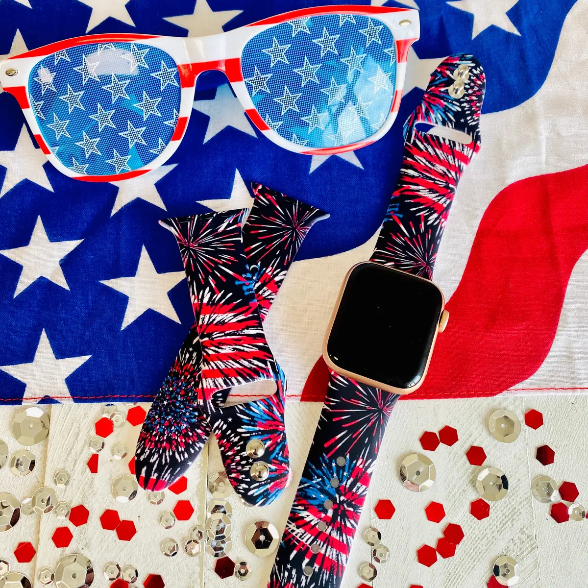 Usa Fireworks Print Silicone Band For Apple Watch 1