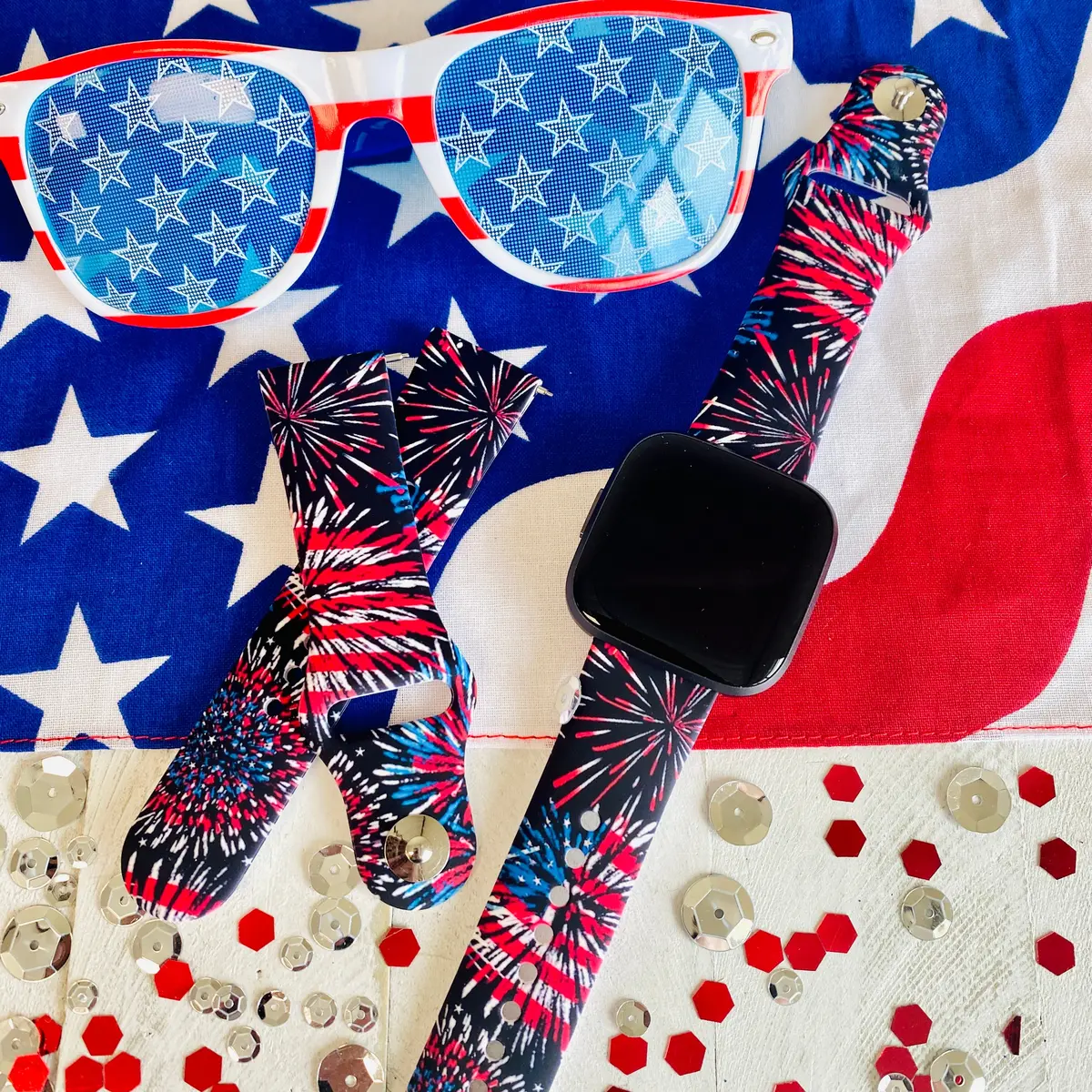 Usa Fireworks Print Silicone Band For Fitbit Versa 1/2 1