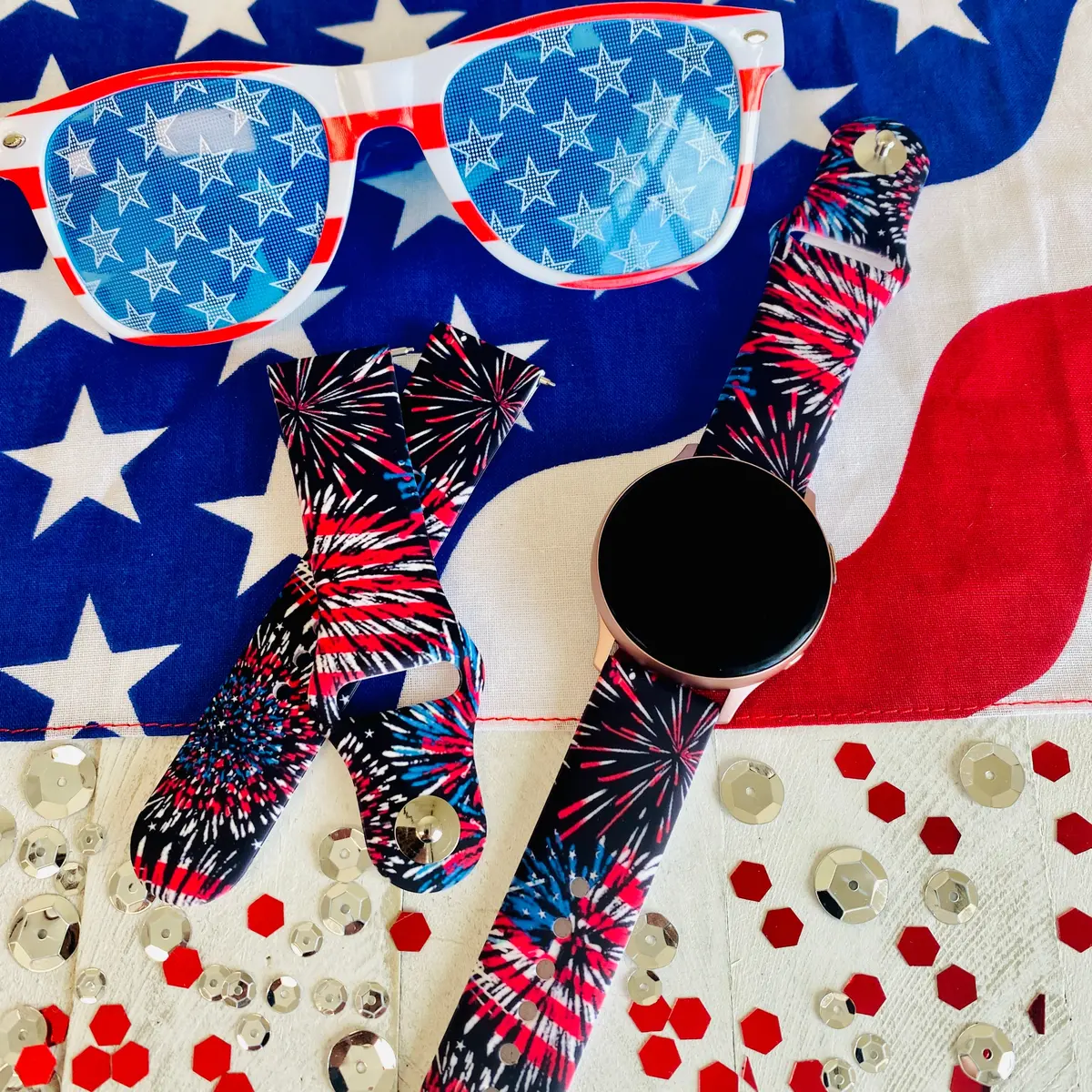 Usa Fireworks Print Silicone Band For Samsung Watch 1