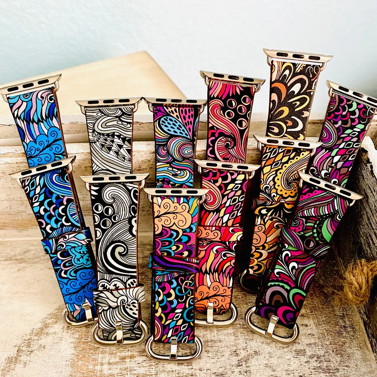 Fancy Paisley Print Leather Bands For Apple Watch Multiple Colors Available 1