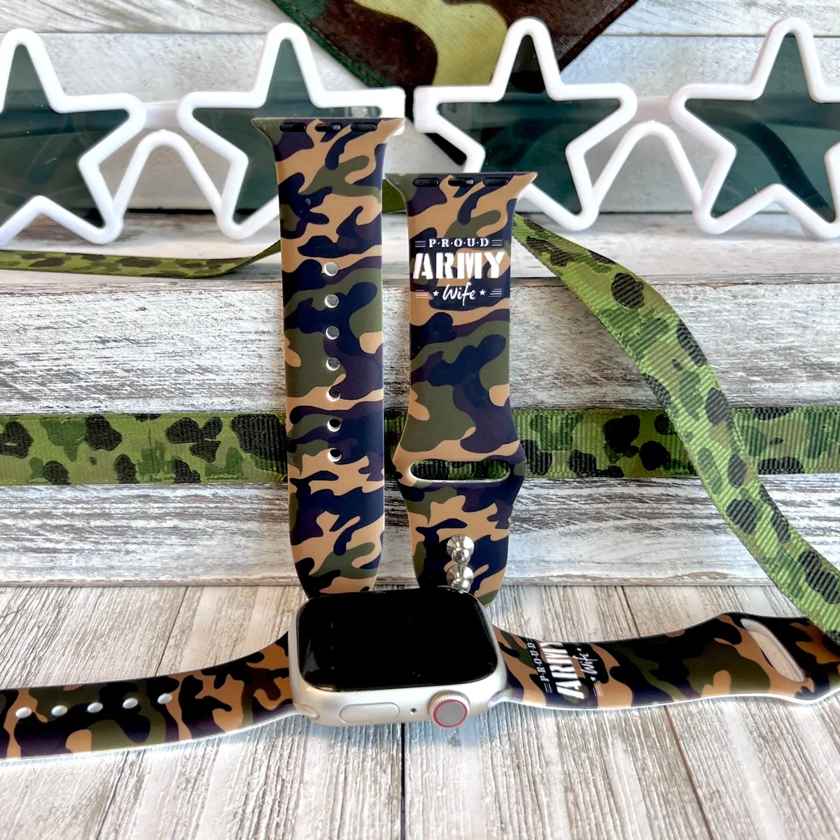 Proud Army Wife Print Silicone Band For Apple Watch 1