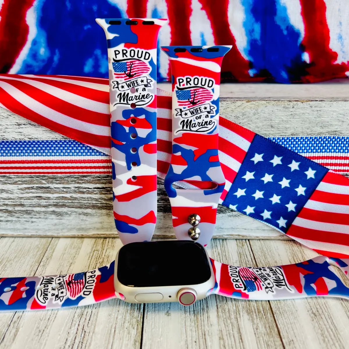 Proud Marine Wife Print Silicone Band For Apple Watch 1