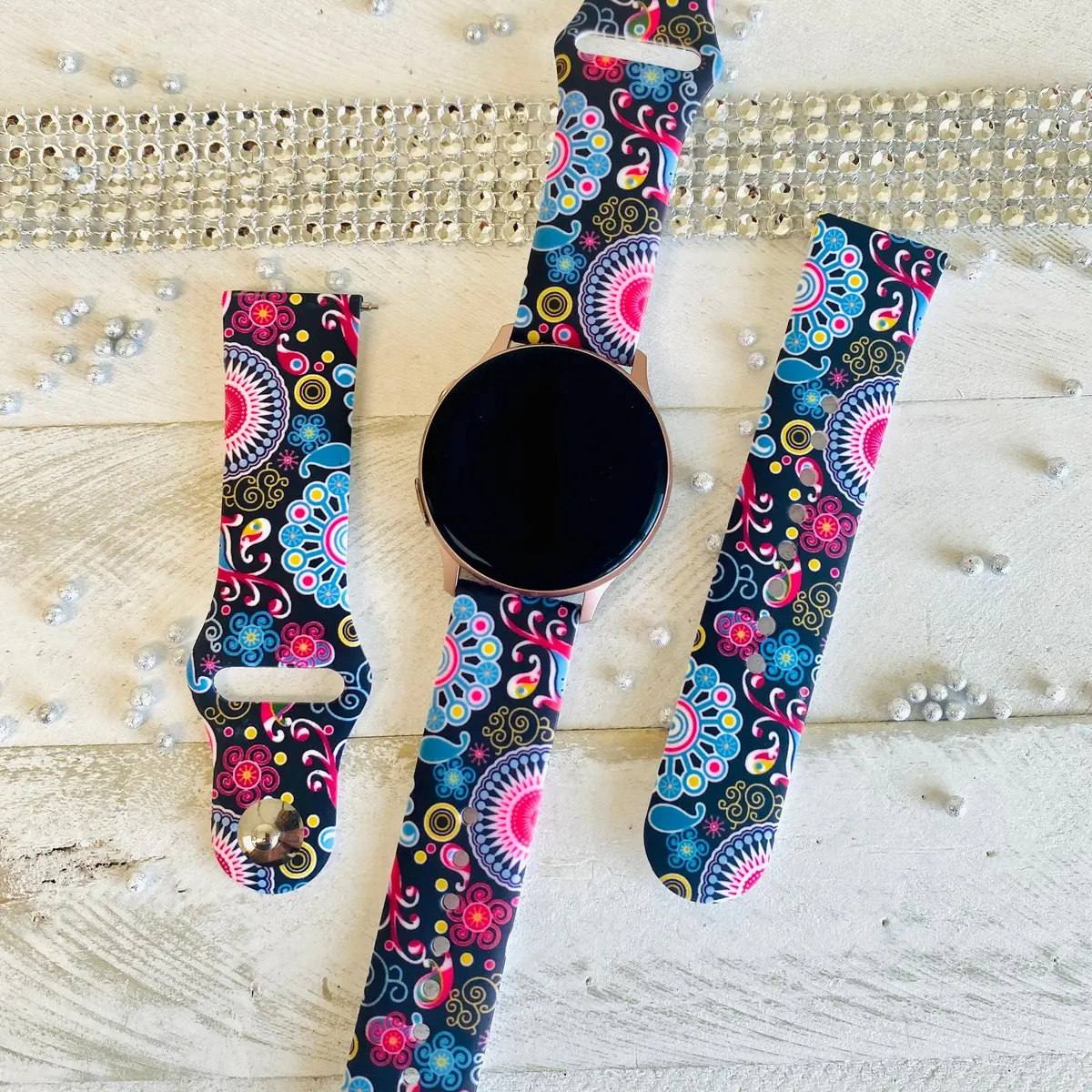 Colorful Paisley Black Print Silicone Band For Samsung Watch 1