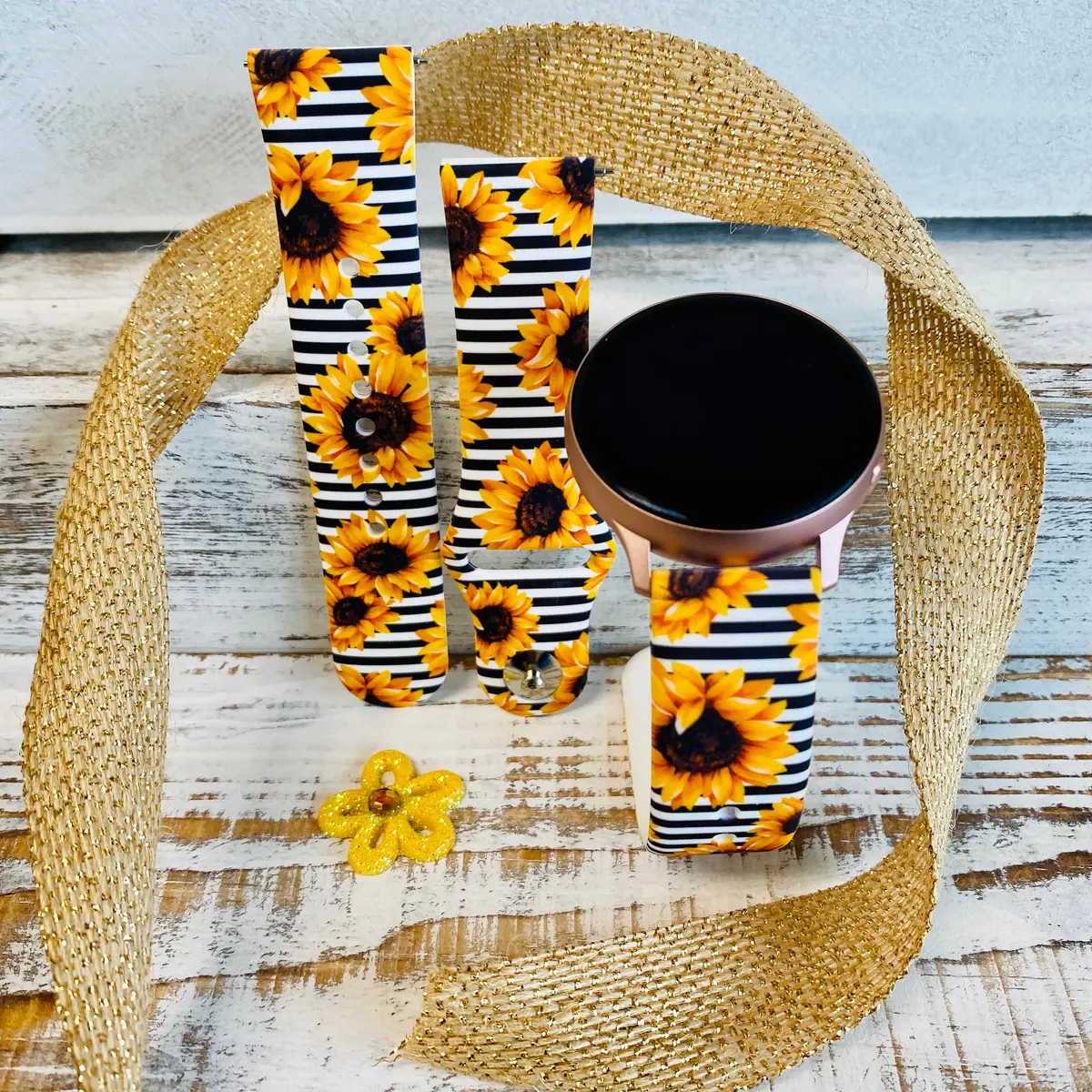 Pinstriped Sunflower Print Silicone Band For Samsung Watch 1