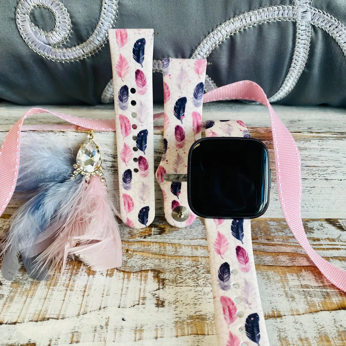 Feather Print Silicone Band For Fitbit Versa 1/2 1