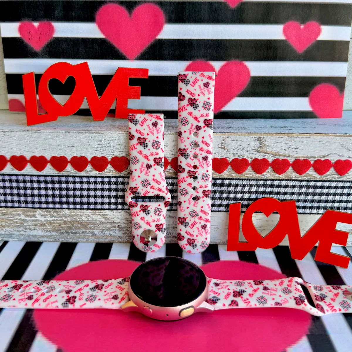 Tic-Tac-Love Print Silicone Band For Samsung Watch 1