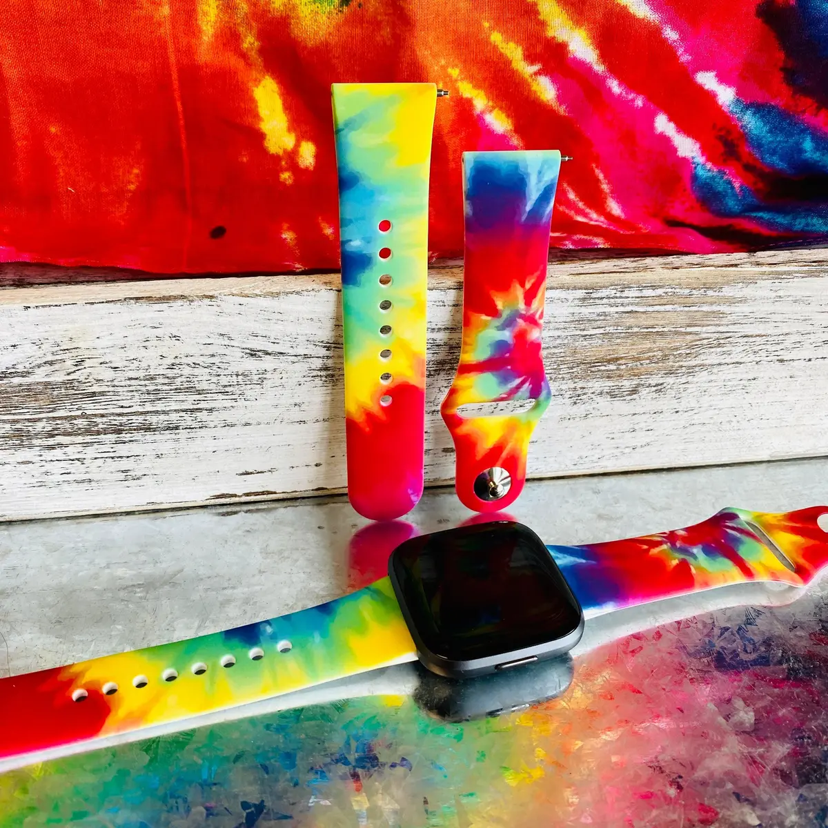 Colorful Tie Dye Print Silicone Band For Fitbit Versa 1/2 1