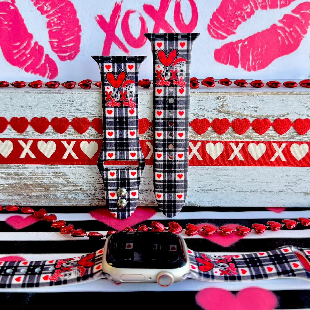 Plaid Crush Vibes Print Silicone Band For Apple Watch 1