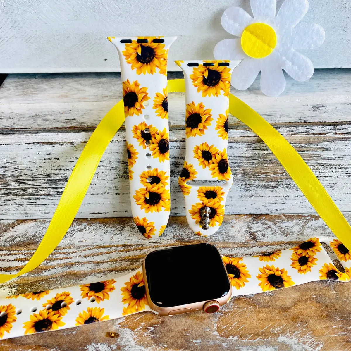 Sunflower White Background  Silicone Print Band For Apple Watch 1