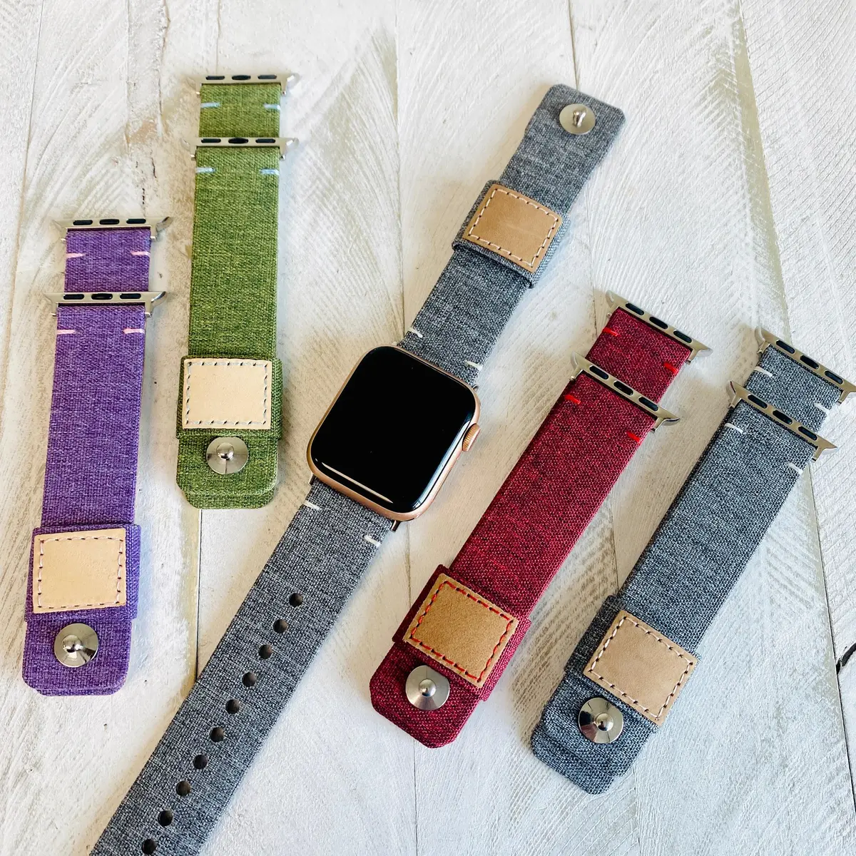 Fancy Fabric Leather Lined Band For Apple Watch 1