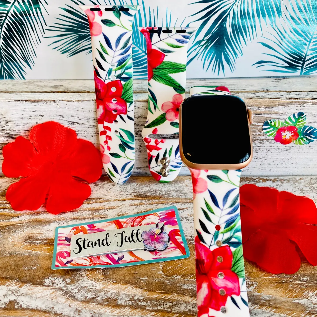 Hawaiian Floral Print Silicone Band For Apple Watch 1