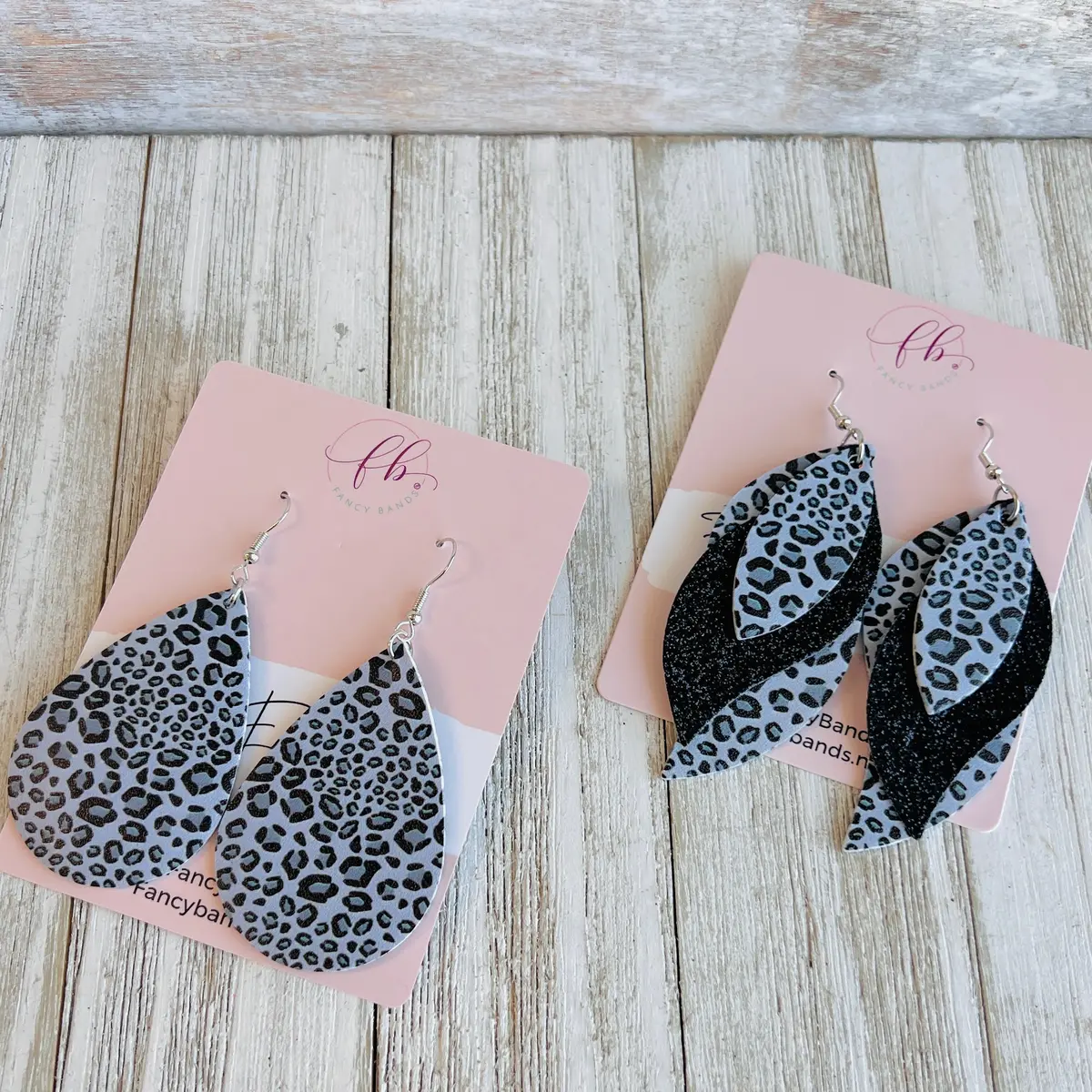 Gray Leopard Faux Leather Teardrop Ear Bling Two Styles Available 1