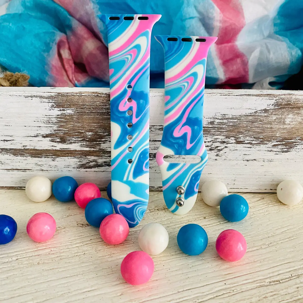 Bubble Gum Tie Dye Print Silicone Band For Apple Watch 1