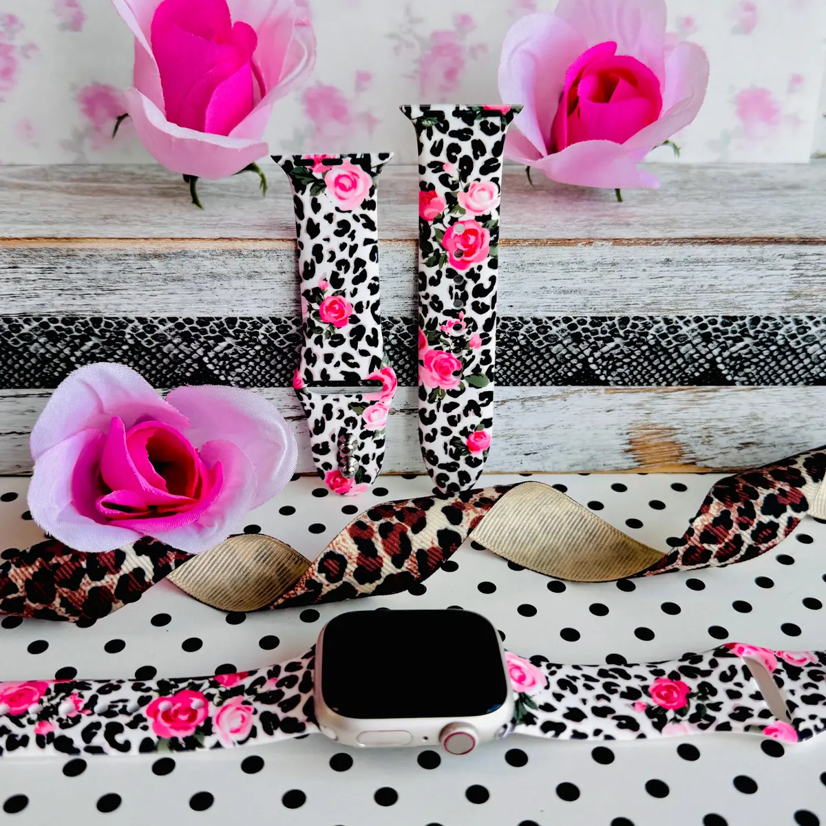Chic Leopard Roses Print Silicone Band For Apple Watch 1