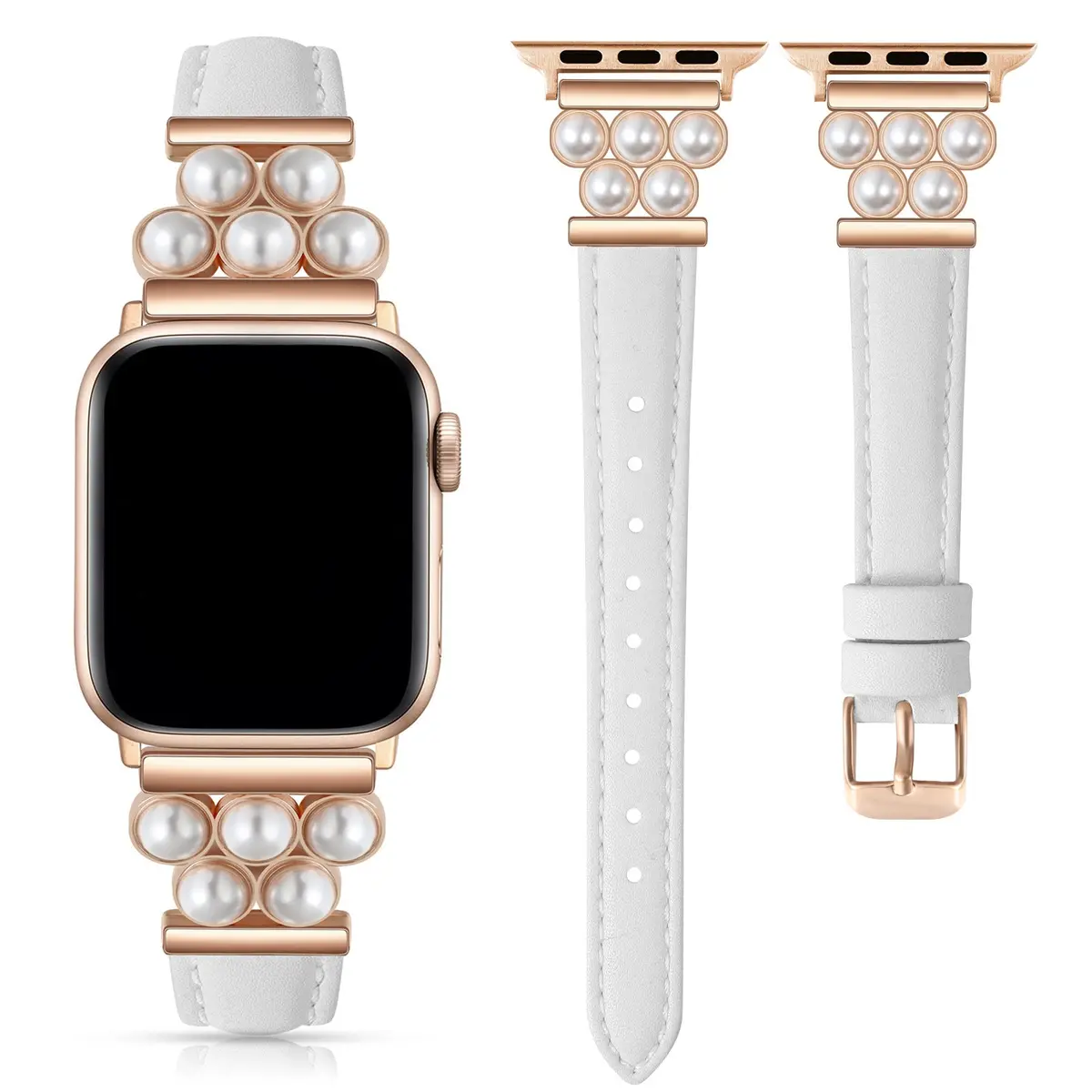 Pearled Up Leather Band For Apple Watch Two Colors Available 1