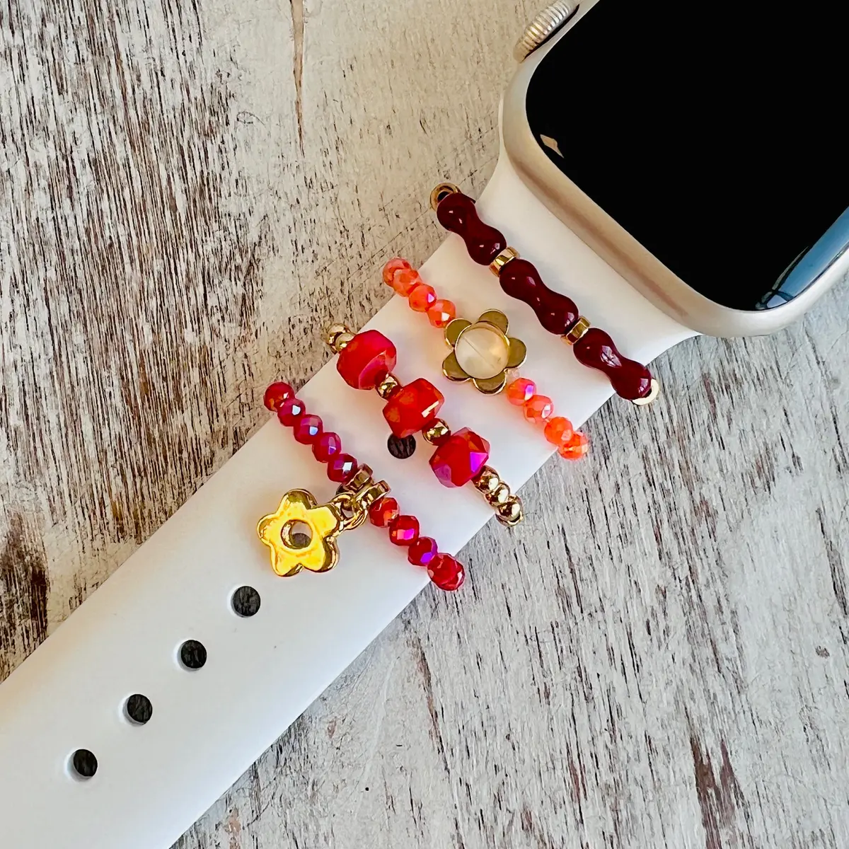 Band Bling 4Pc Stack Beaded Golden Daisy Charm Multiple Colors Available 3