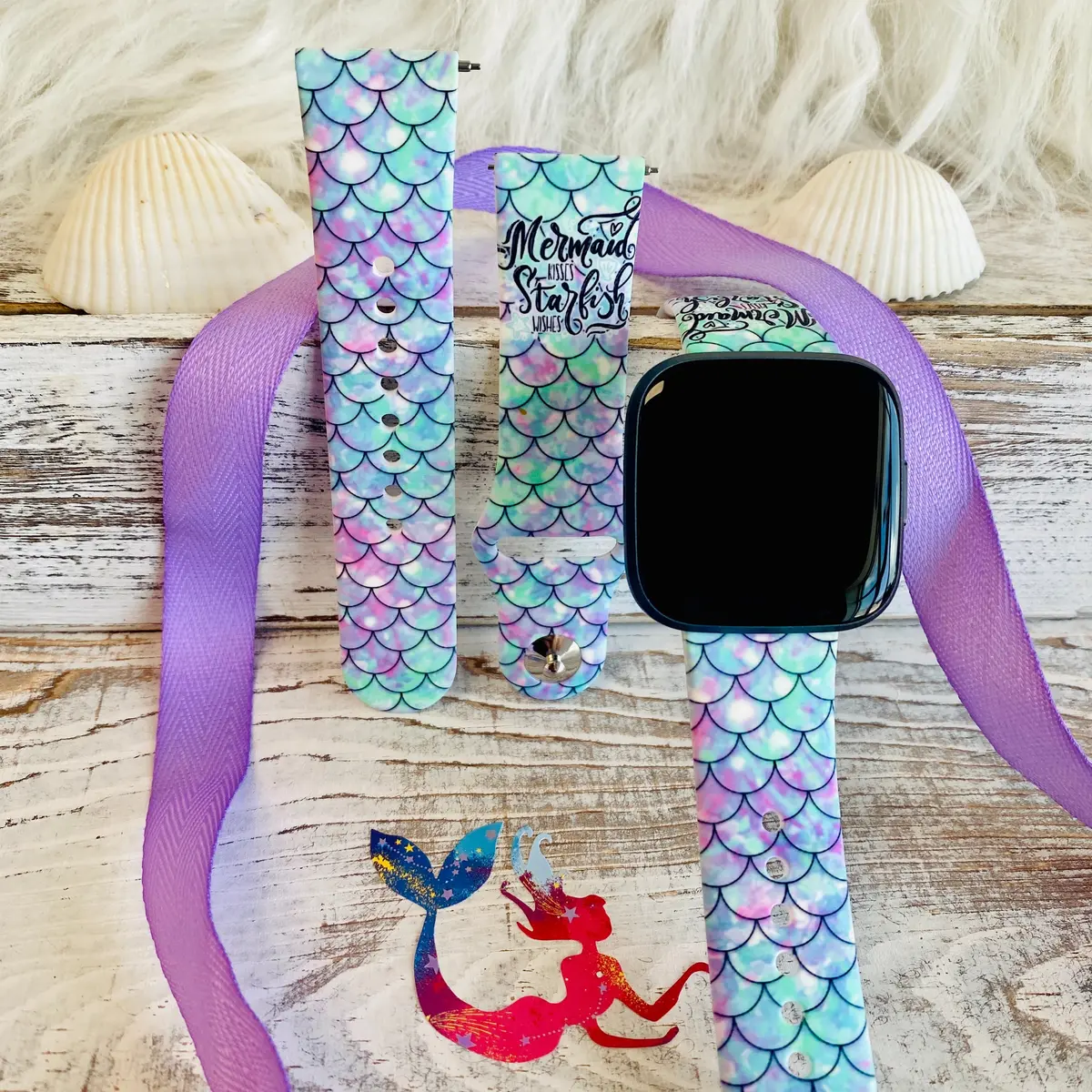 Mermaid Kisses Print Silicone Band For Fitbit Versa 1/2 1